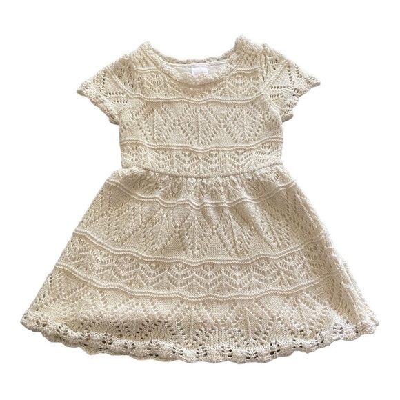 CAT & JACK-CREAM COLOR KNIT DRESS WITH GOLD SHIMMER-SIZE 2T - Picture 1 of 5